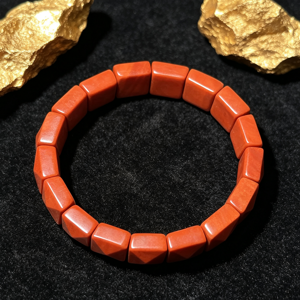 Natural Red Jasper Faceted Flat Bead Stretch Bracelet