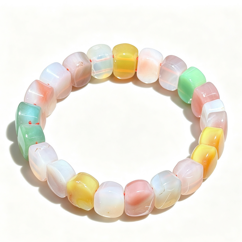 Natural Multicolor Yanyuan Agate Flat Bead Stretch Bracelet