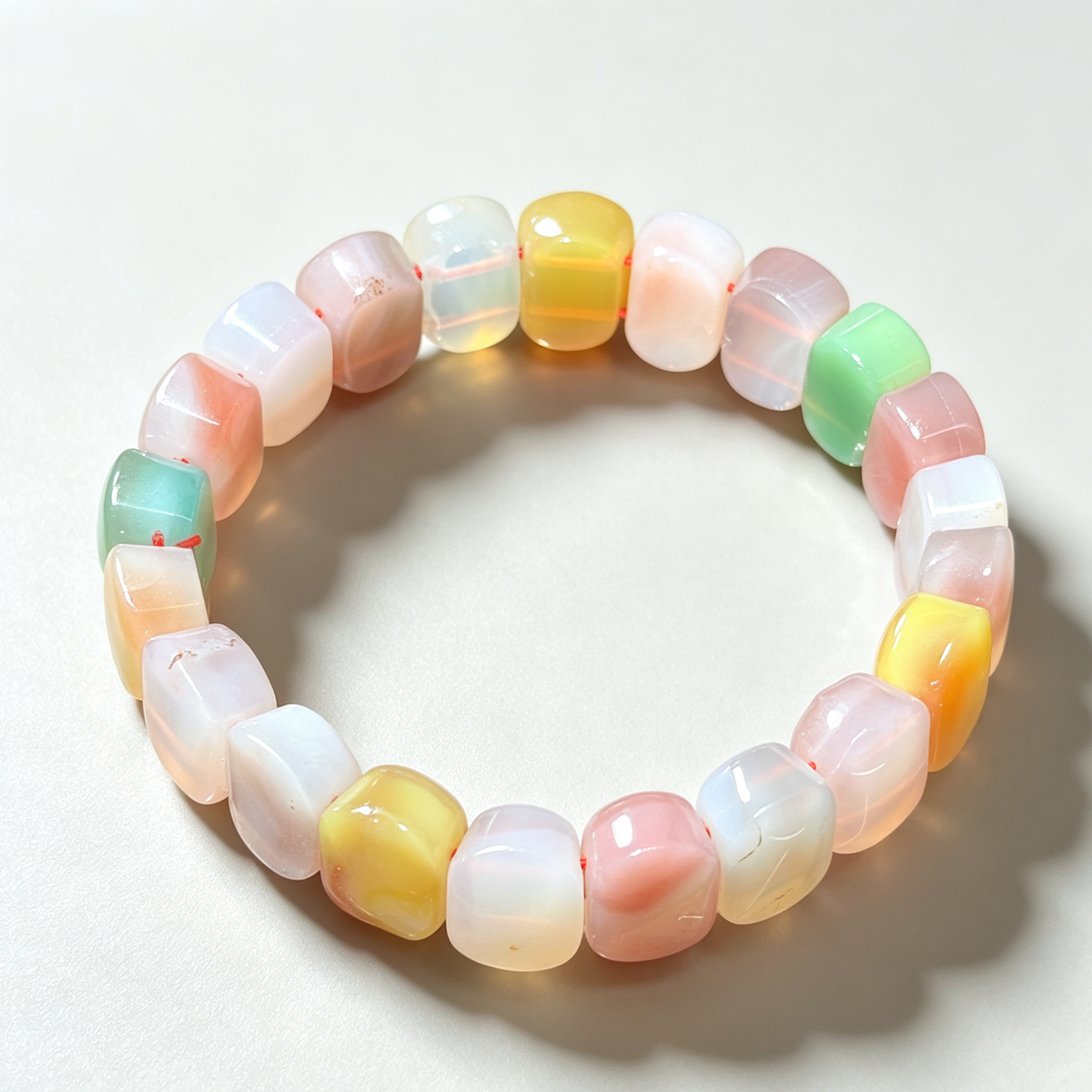 Natural Multicolor Yanyuan Agate Flat Bead Stretch Bracelet