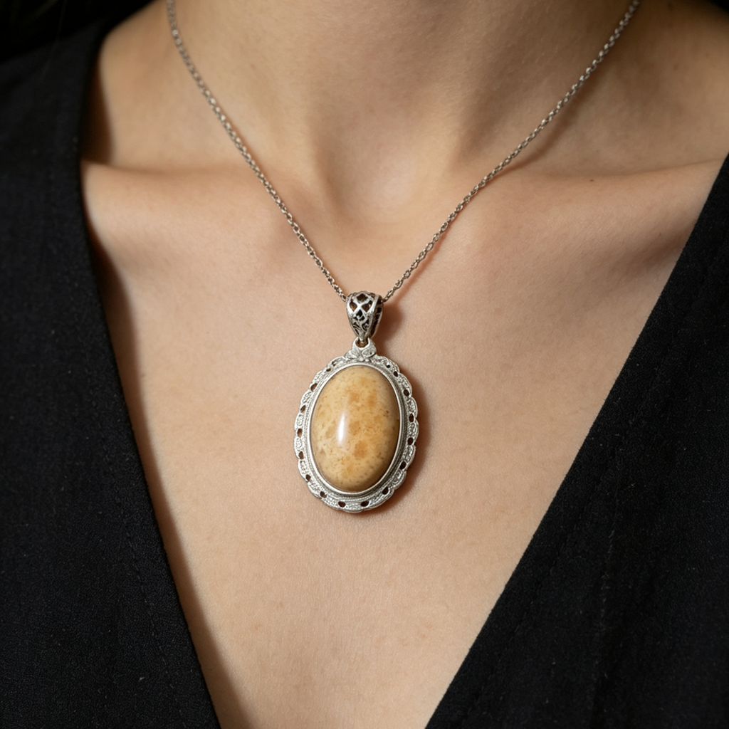 Natural Coral Fossil Oval Pendant