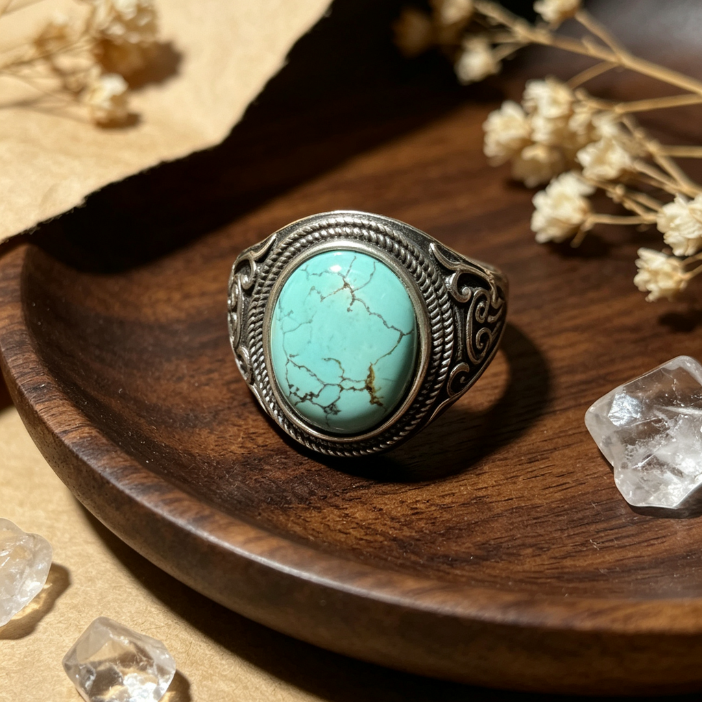 Natural Turquoise Oval Cabochon Statement Ring