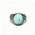 Natural Turquoise Oval Cabochon Ring, Vintage Silver‑Tone Filigree Band Statement Crystal Ring