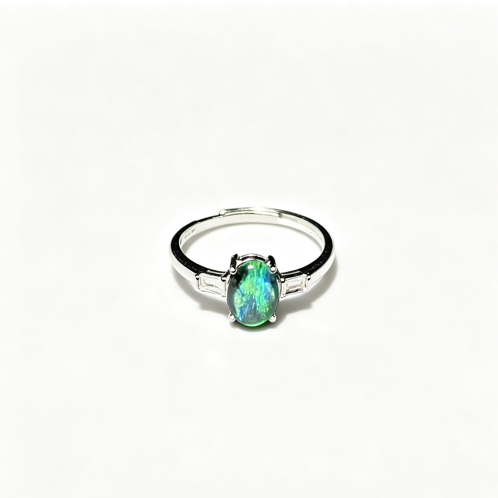 Opal Oval Cabochon Prong‑Set Adjustable Open Ring