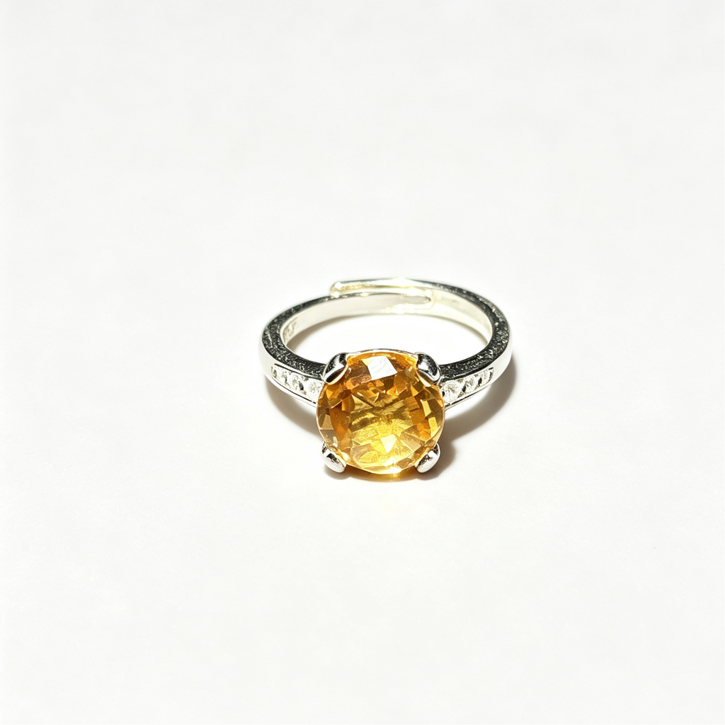 Natural Citrine Round Faceted Prong‑Set Adjustable Open Ring