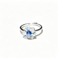 Adjustable Flower‑Shape Enamel Ring, Blue Crystal Floral Open Band Ring