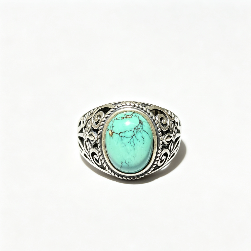 Natural Turquoise Oval Cabochon Vintage Filigree Ring