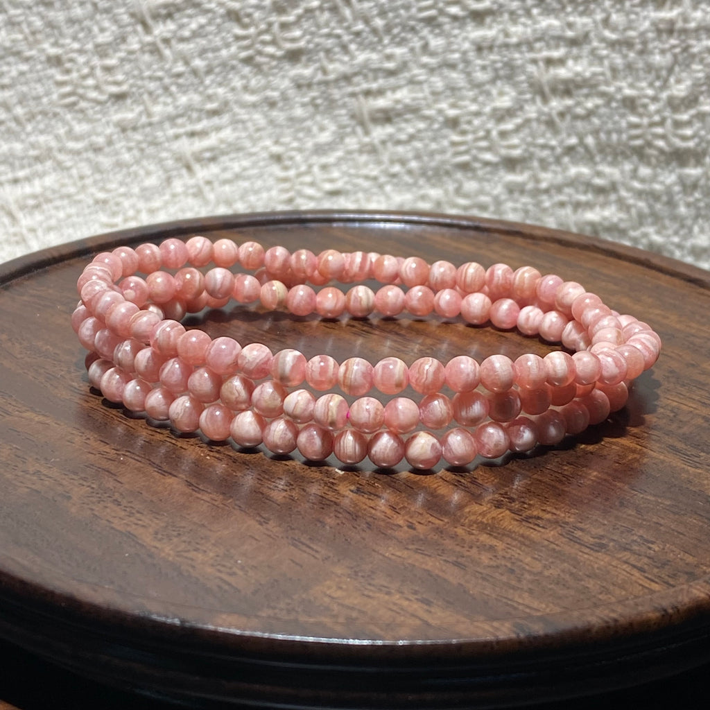 Natural Rhodochrosite Multi-loop Bracelet | Argentina Inca Rose Pink Stone Beaded Bracelet, 3-Loop Wrist Jewelry