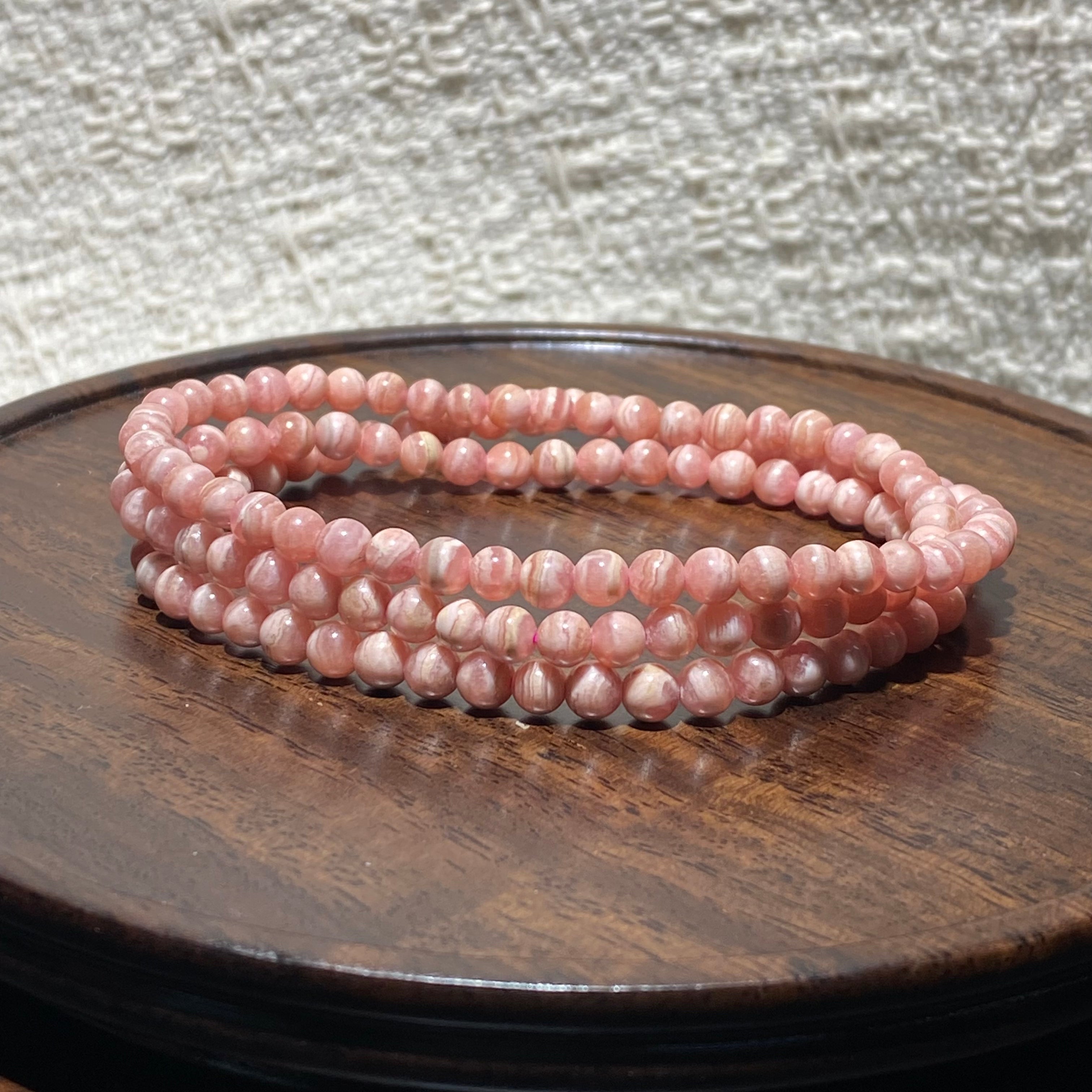 Natural Rhodochrosite Multi-loop Bracelet | Argentina Inca Rose Pink Stone Beaded Bracelet, 3-Loop Wrist Jewelry