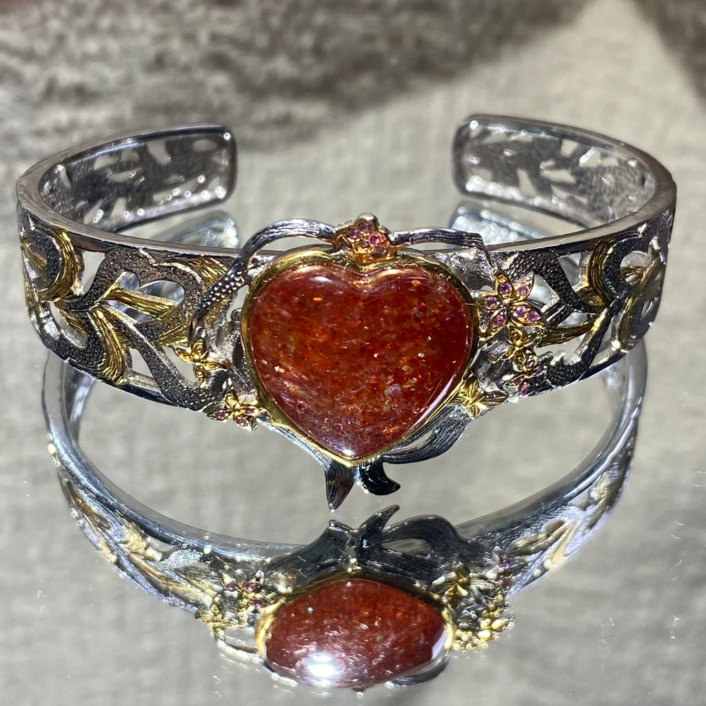 Natural Sunstone Heart s925 bangle