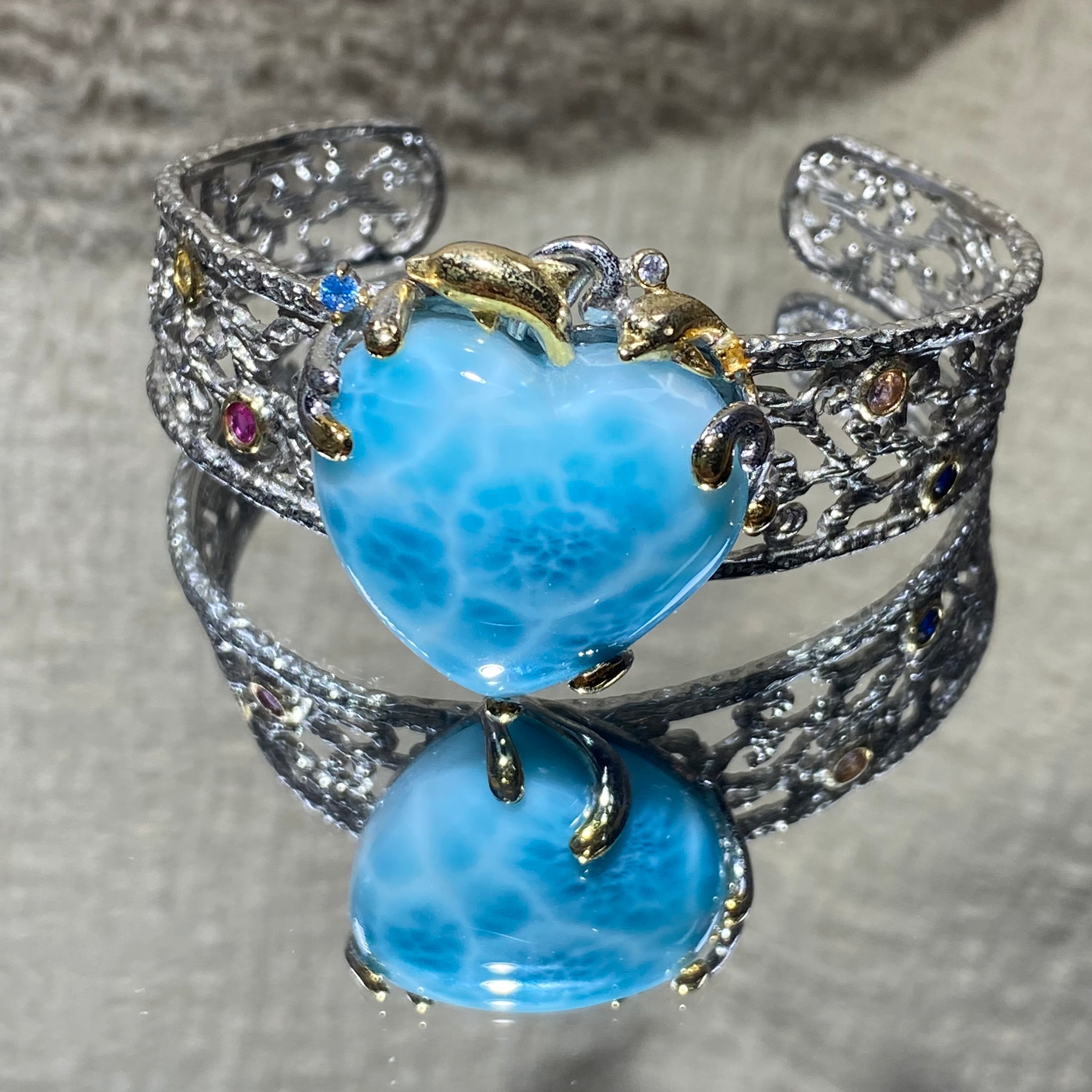 Natural Larimar Heart s925 bangle