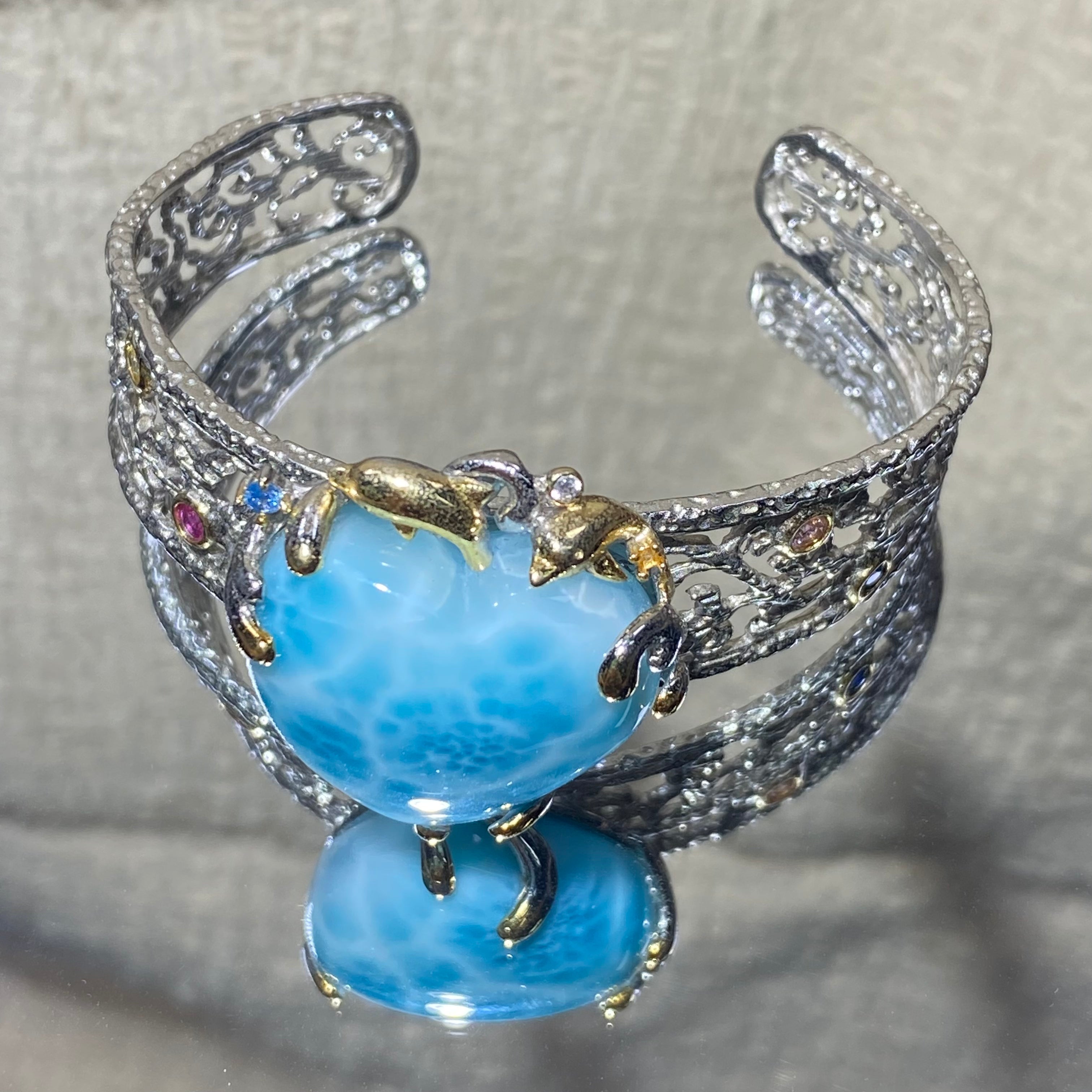 Natural Larimar Heart s925 bangle