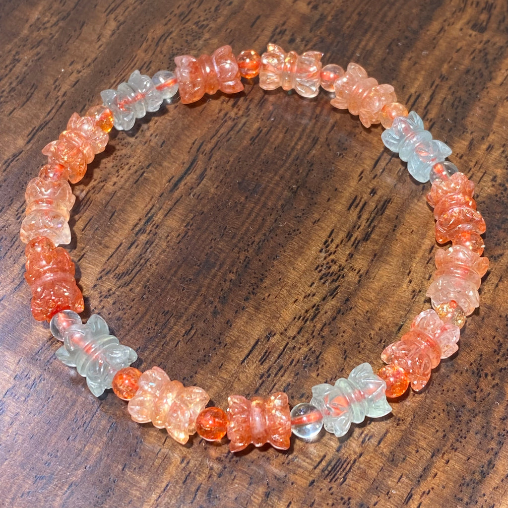 Natural Hand-Carved Sunstone Bracelet 15-16cm