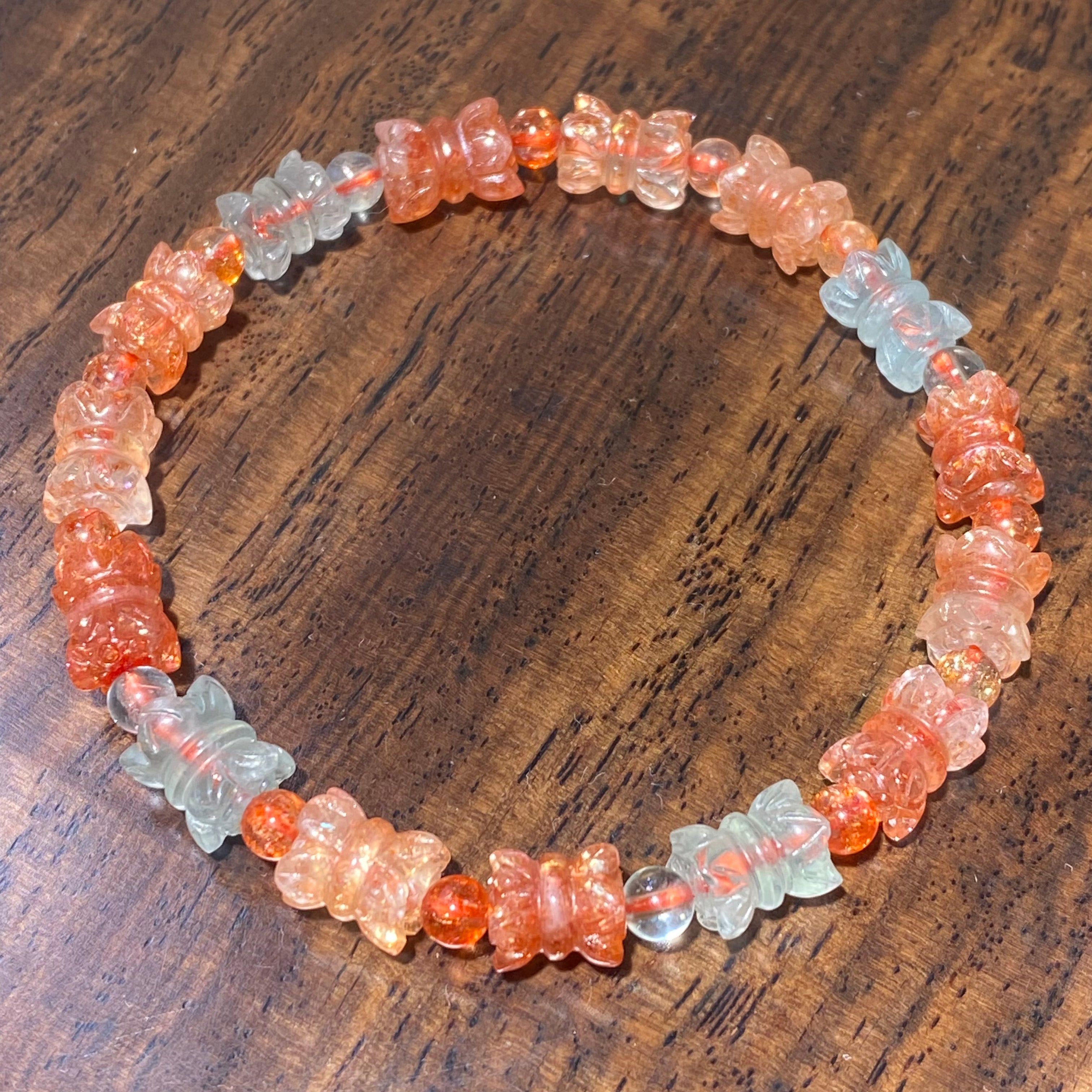 Natural Hand-Carved Sunstone Bracelet 15-16cm