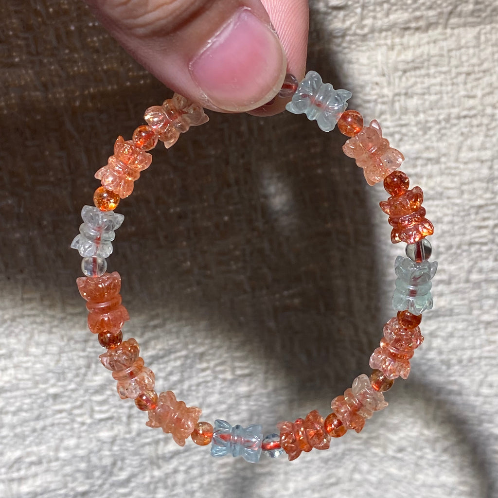 Natural Hand-Carved Sunstone Bracelet 15-16cm