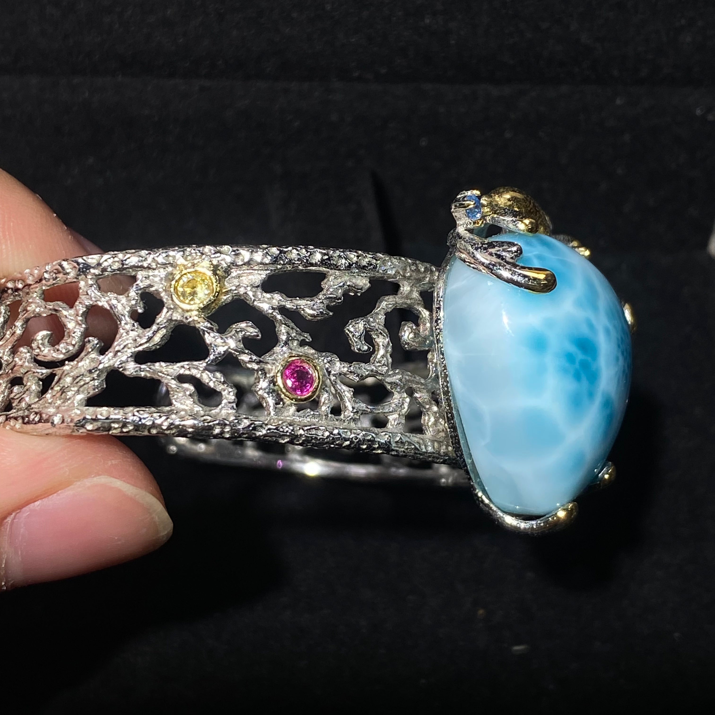 Natural Larimar Heart s925 bangle