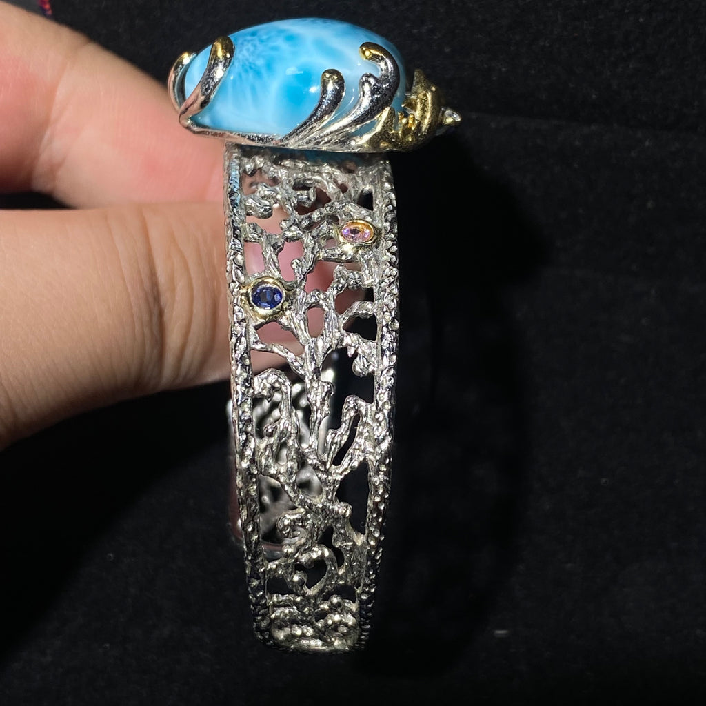 Natural Larimar Heart s925 bangle