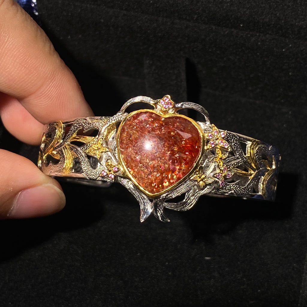 Natural Sunstone Heart s925 bangle