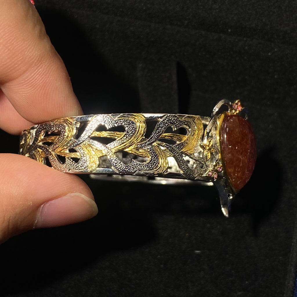 Natural Sunstone Heart s925 bangle