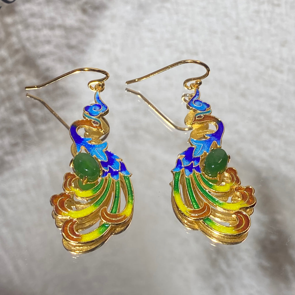 Hetian Jade Phoenix Drop Earrings