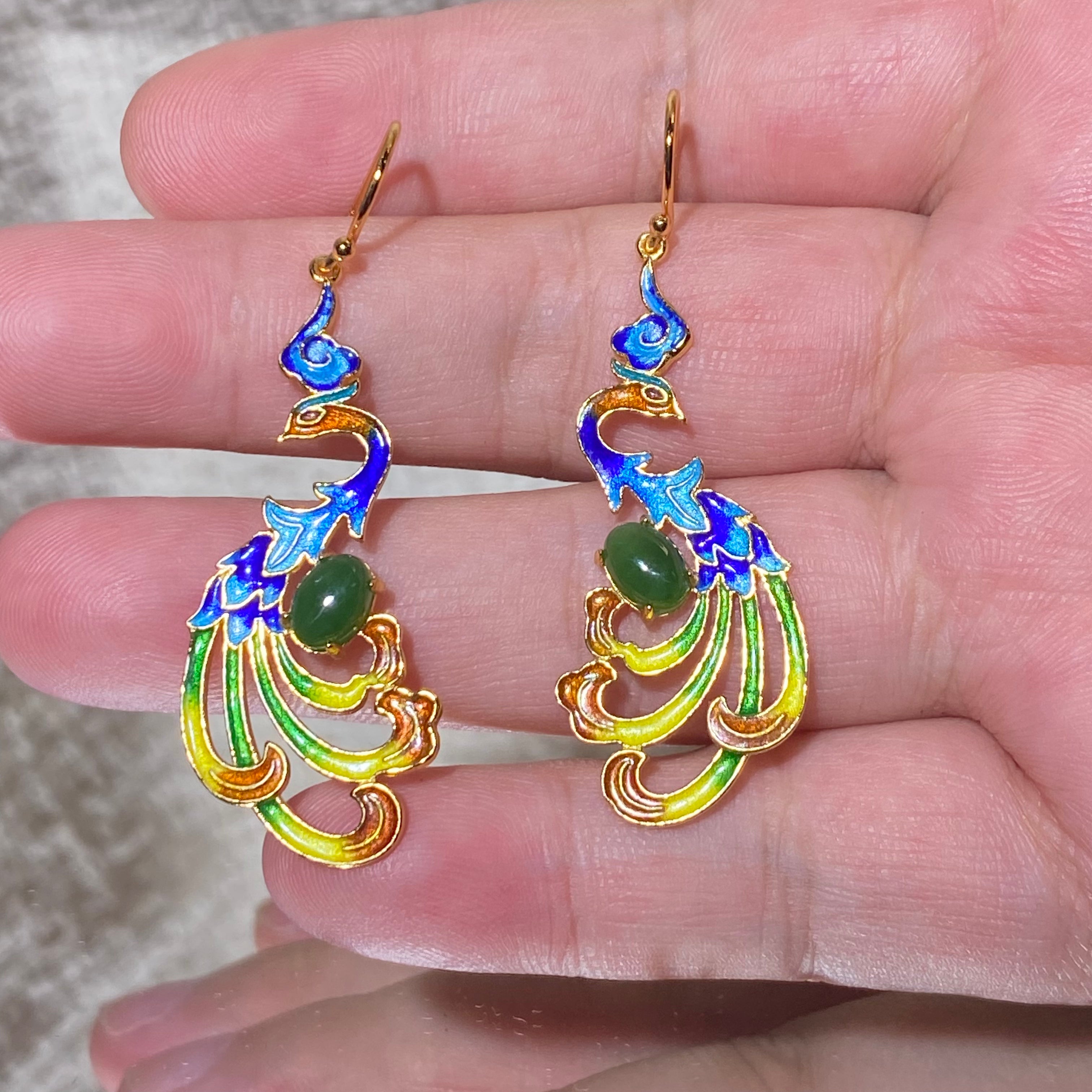 Hetian Jade Phoenix Drop Earrings