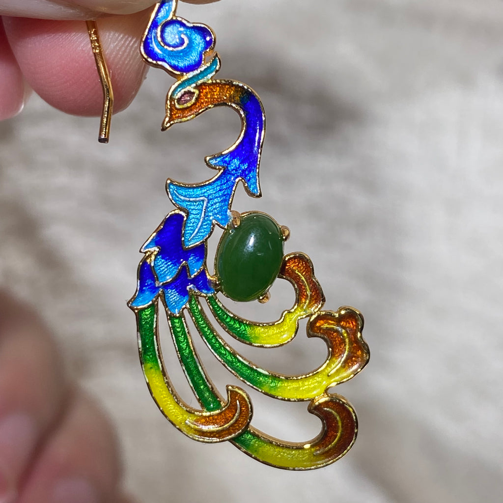 Hetian Jade Phoenix Drop Earrings