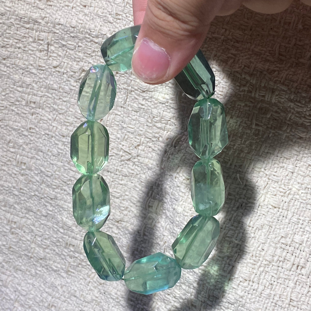 Green Fluorite Faceted Tumbled Beaded Bracelet