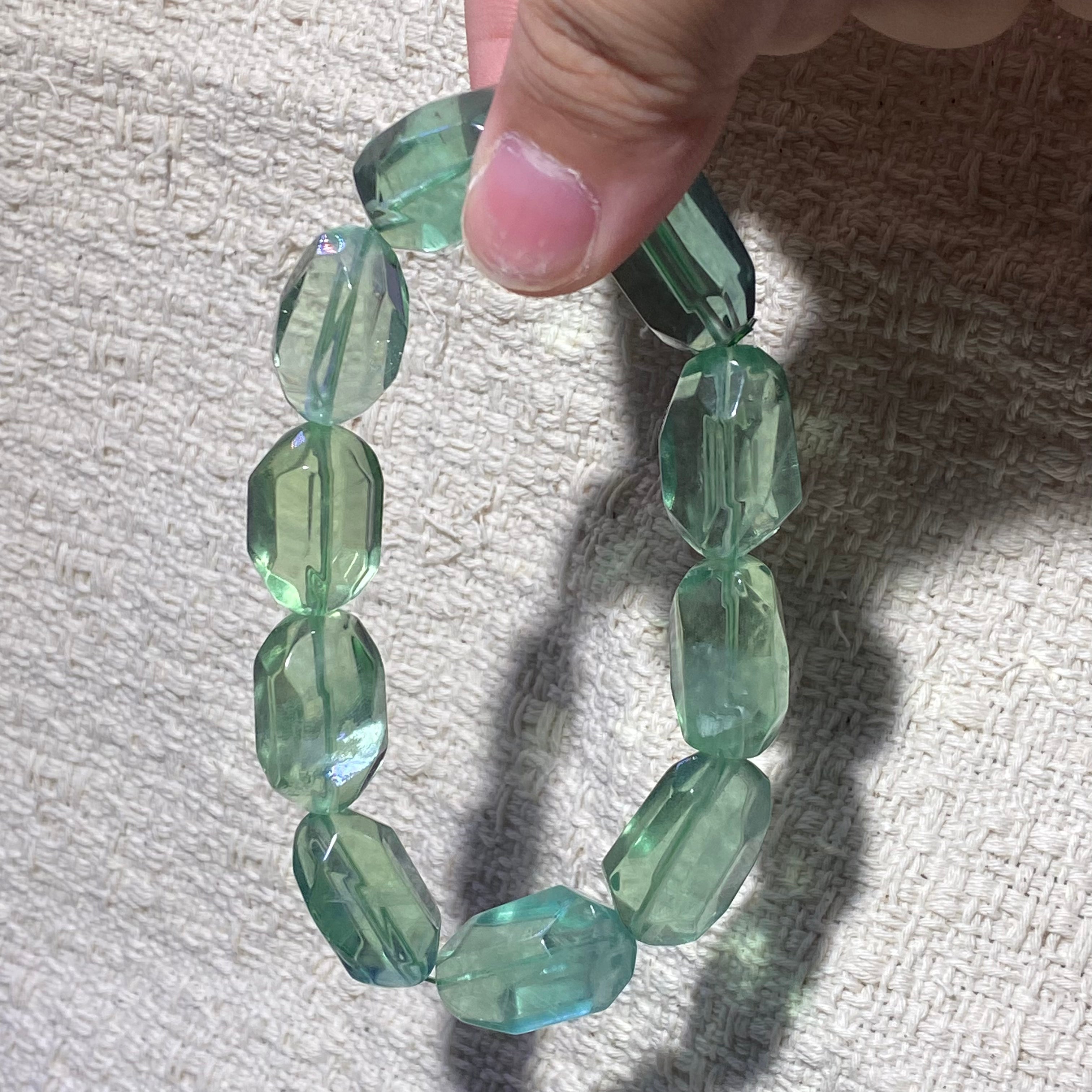 Green Fluorite Faceted Tumbled Beaded Bracelet
