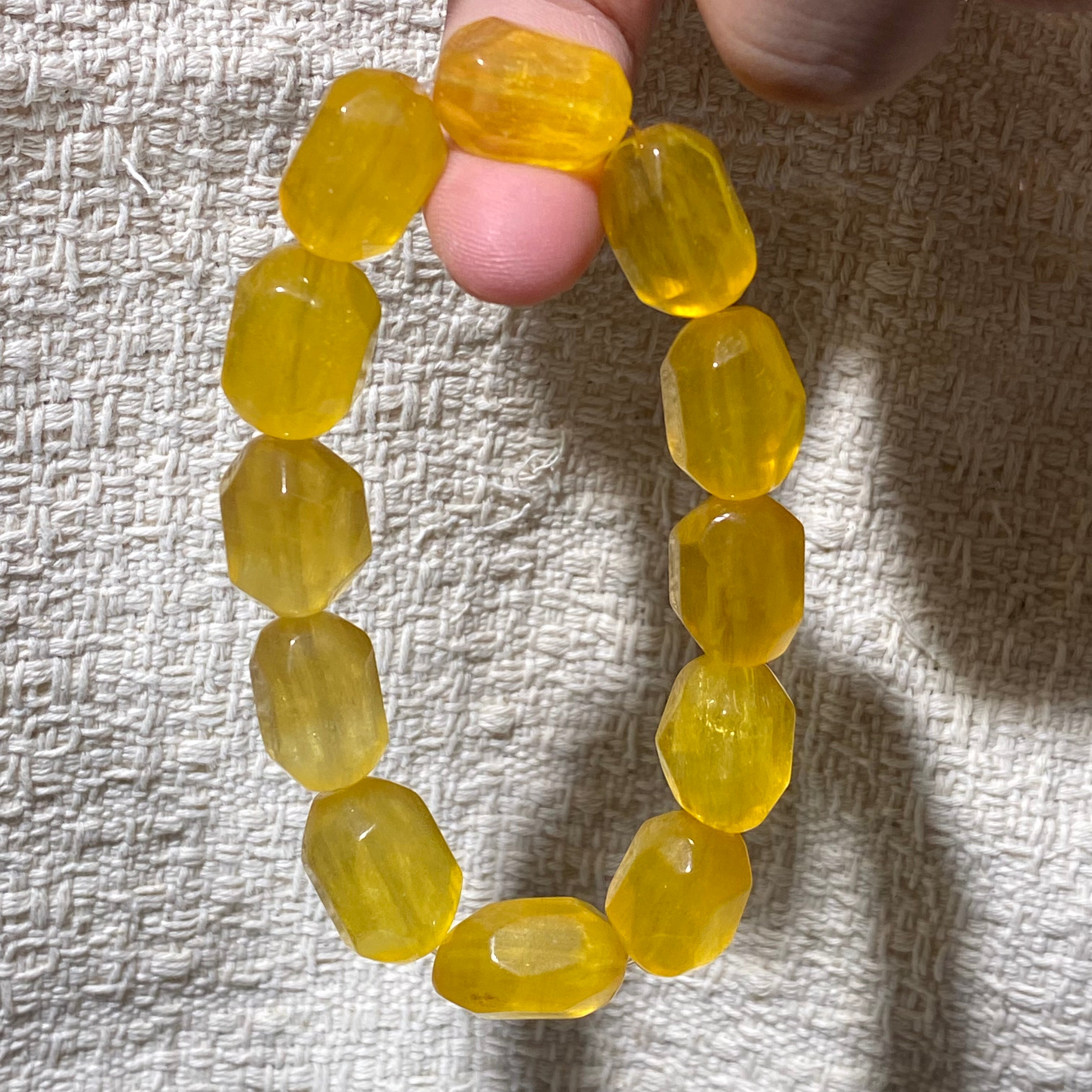 Yellow Fluorite Faceted Tumbled Beaded Bracelet