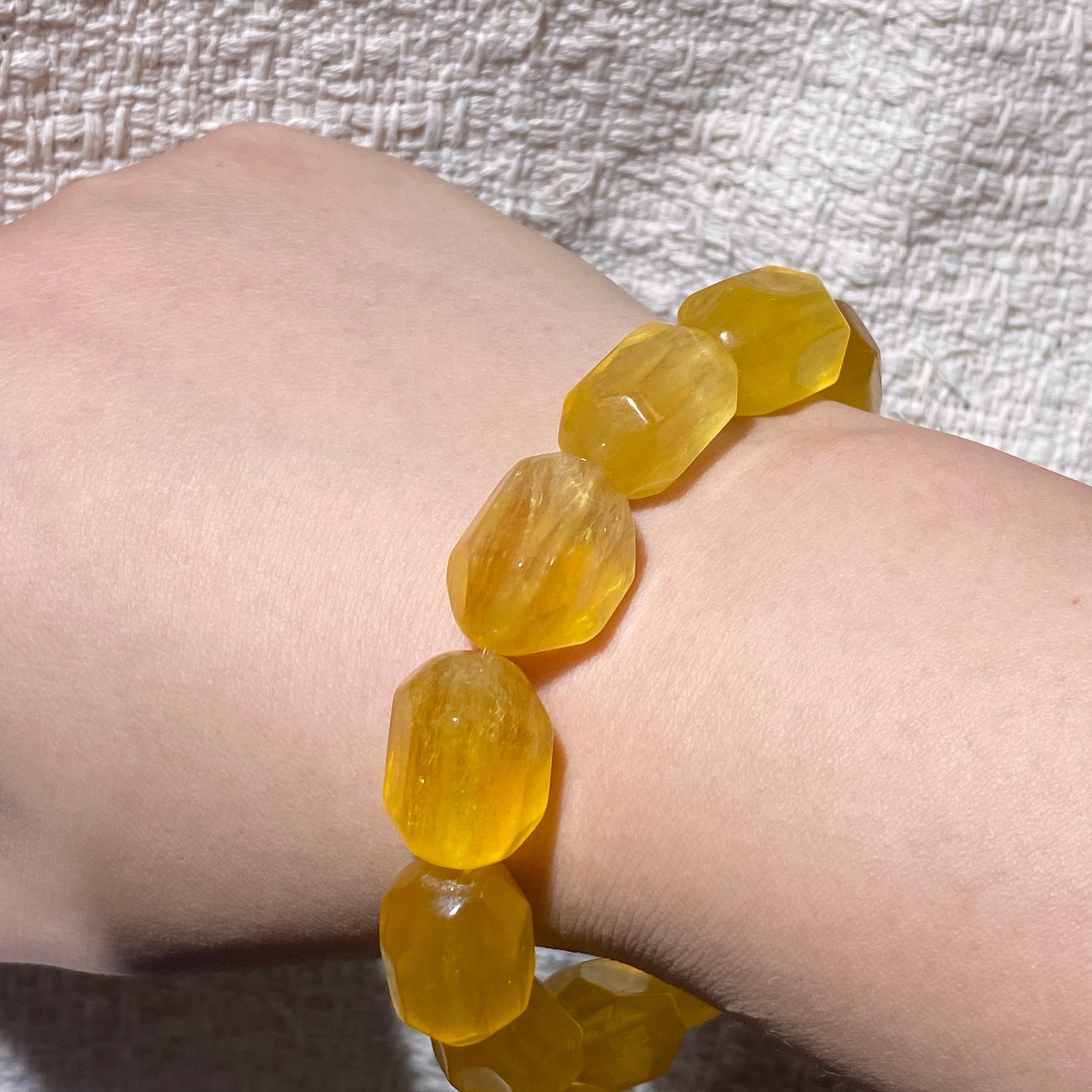 Yellow Fluorite Faceted Tumbled Beaded Bracelet