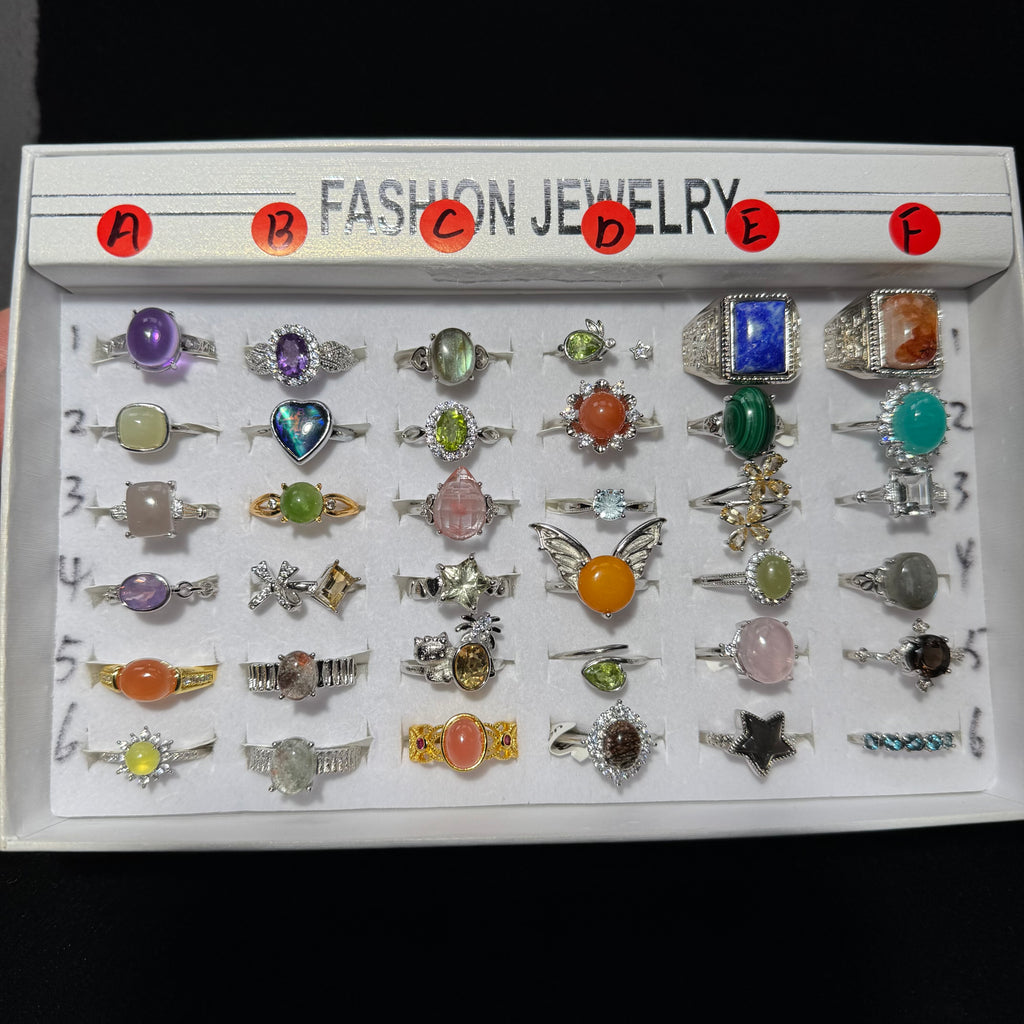Adjustable Copper Crystal Ring Set - 30+ Colorful Gem Rings for Daily/Party Wear