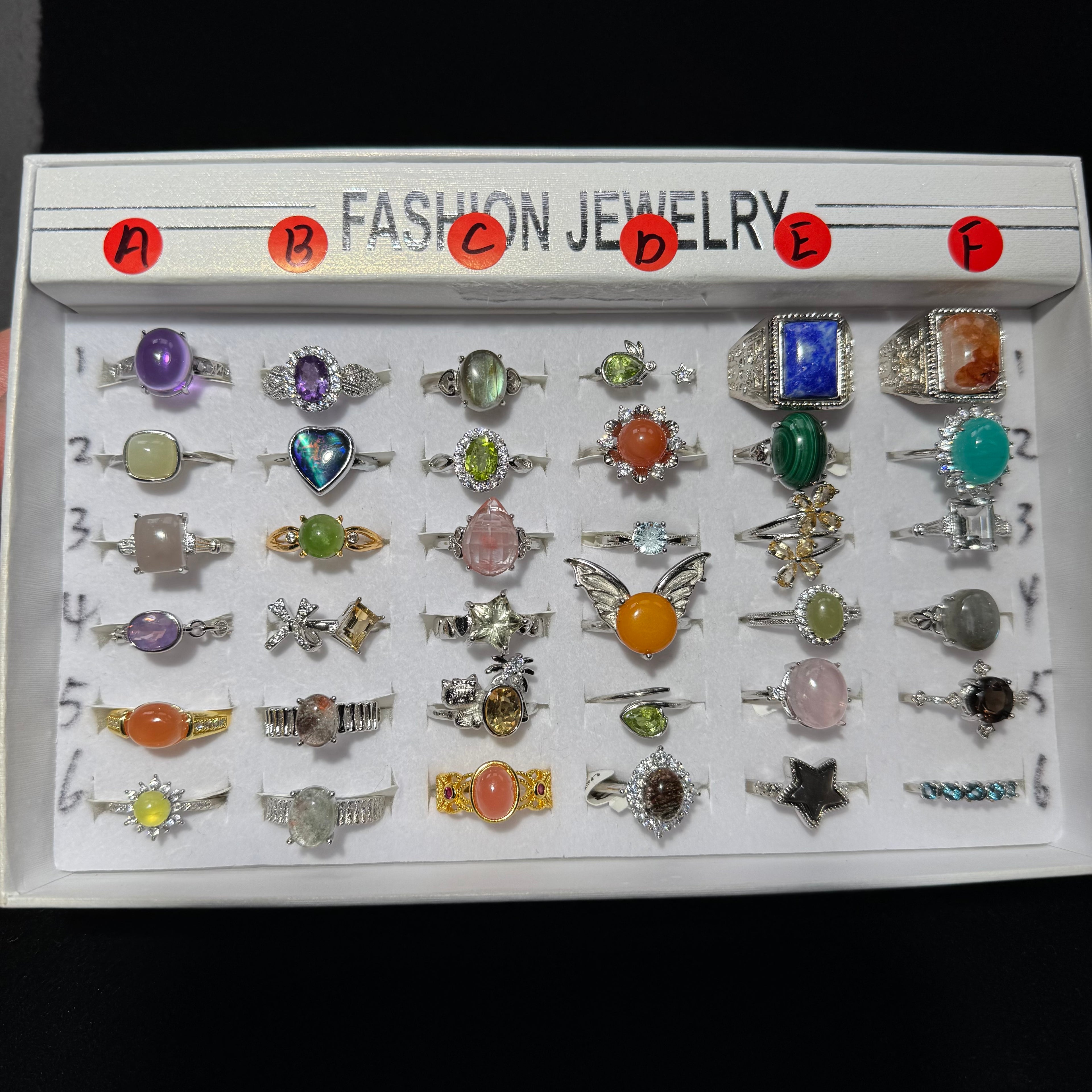 Adjustable Copper Crystal Ring Set - 30+ Colorful Gem Rings for Daily/Party Wear