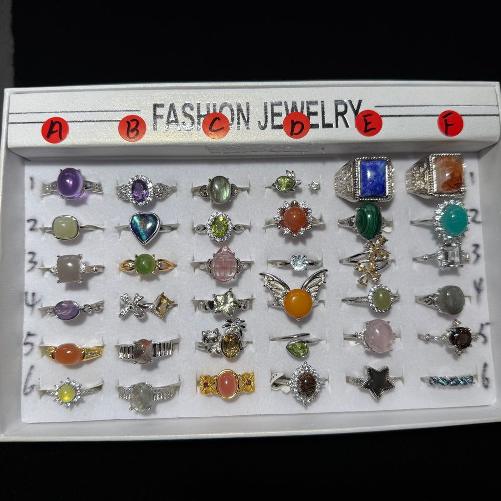 Adjustable Copper Crystal Ring Set - 30+ Colorful Gem Rings for Daily/Party Wear