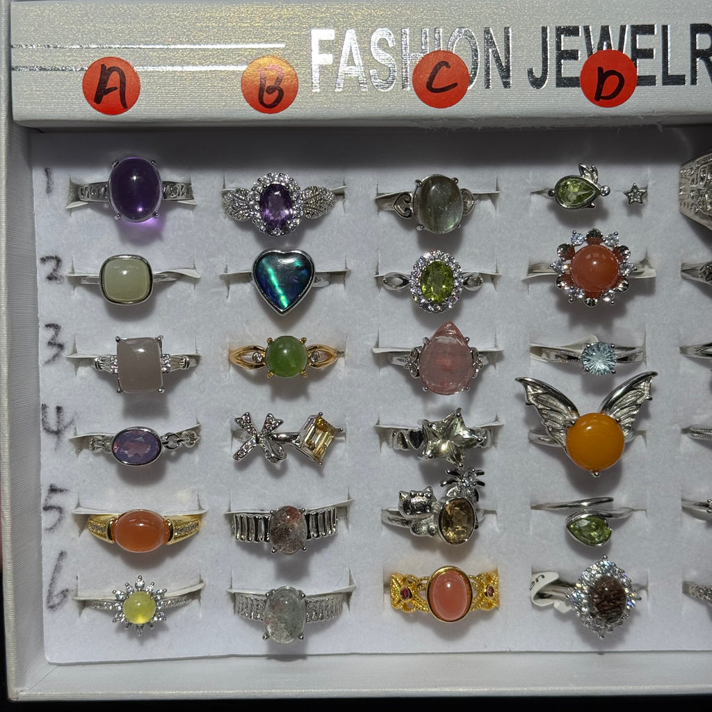 Adjustable Copper Crystal Ring Set - 30+ Colorful Gem Rings for Daily/Party Wear