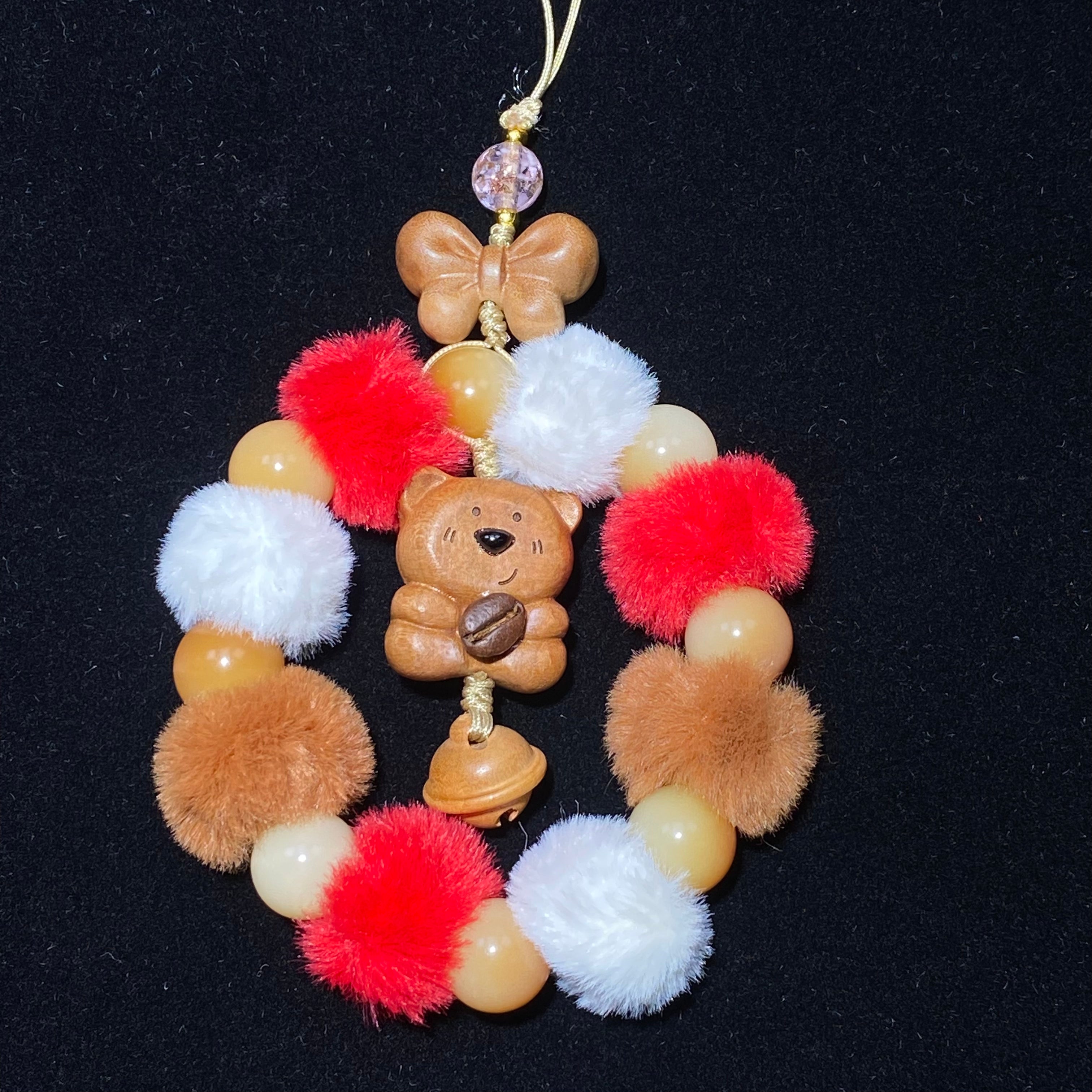 Colorful Pom-Pom Wreath Ornament - Handmade Fluffy Ball Hanging Decoration