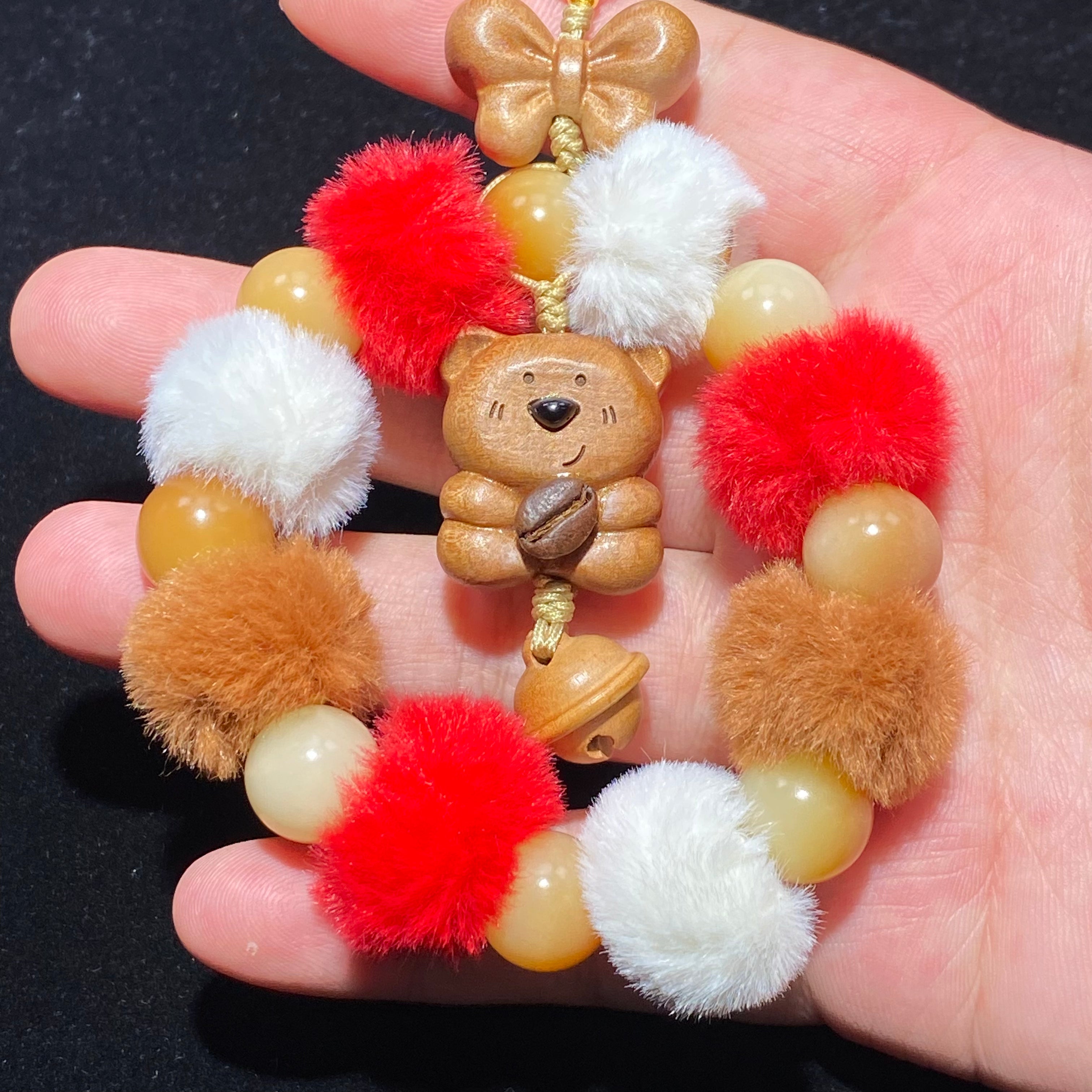 Colorful Pom-Pom Wreath Ornament - Handmade Fluffy Ball Hanging Decoration