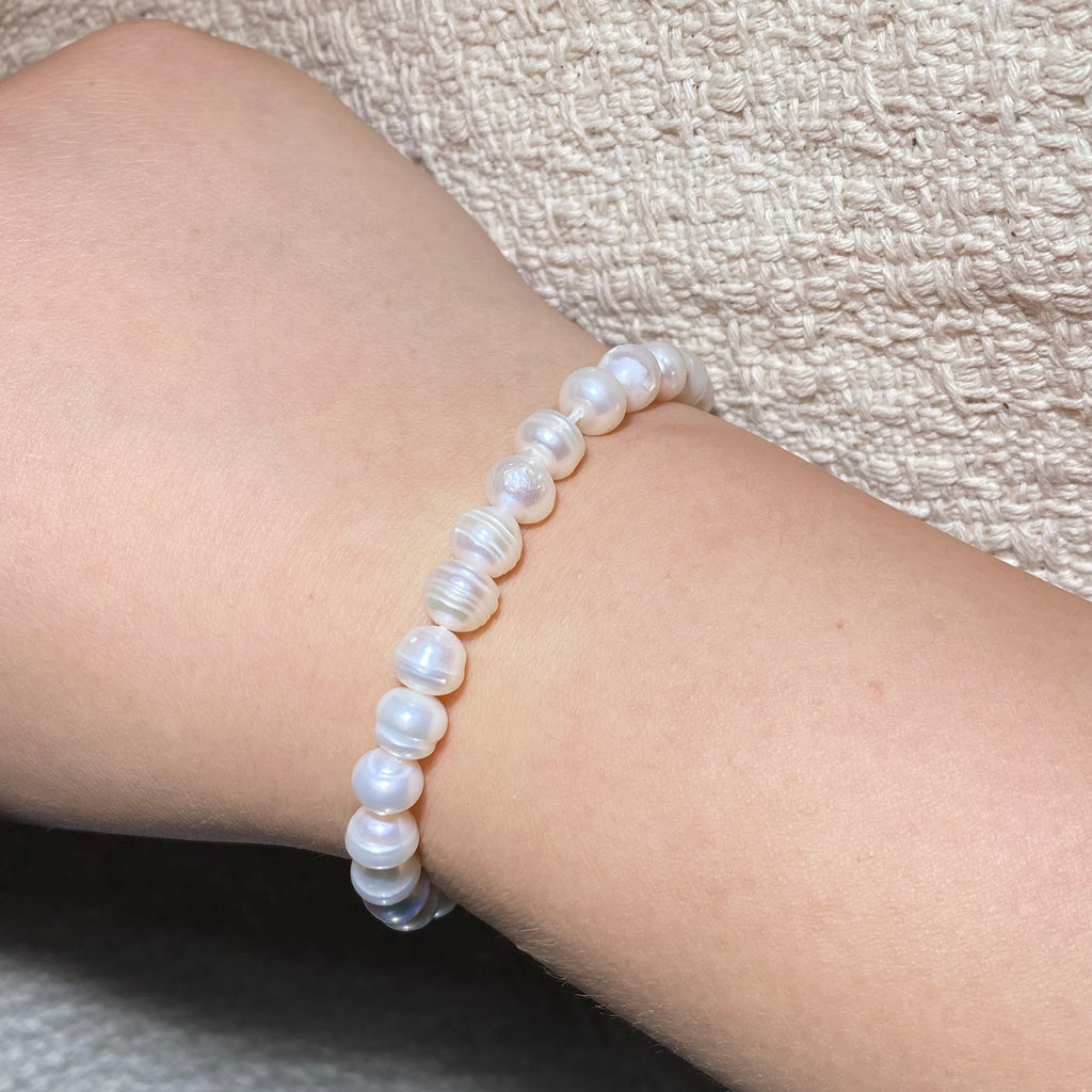5mm+Natural Freshwater Pearl Beaded Bracelet - Dainty White Pearl Stretch Bracelet