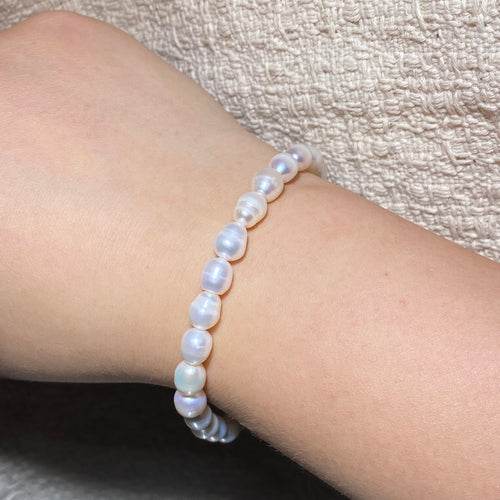 5mm+Natural Freshwater Pearl Beaded Bracelet - Dainty White Pearl Stretch Bracelet