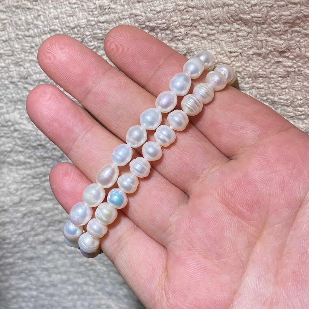 5mm+Natural Freshwater Pearl Beaded Bracelet - Dainty White Pearl Stretch Bracelet