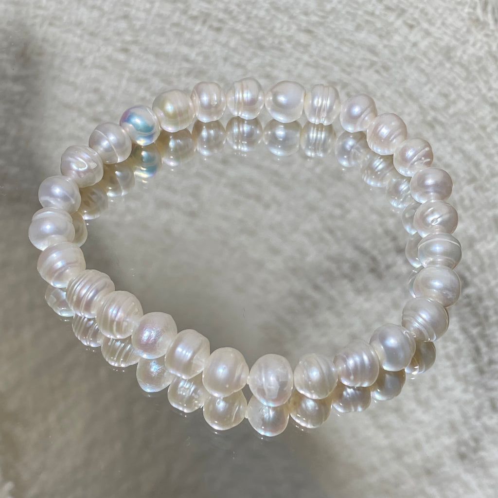 5mm+Natural Freshwater Pearl Beaded Bracelet - Dainty White Pearl Stretch Bracelet