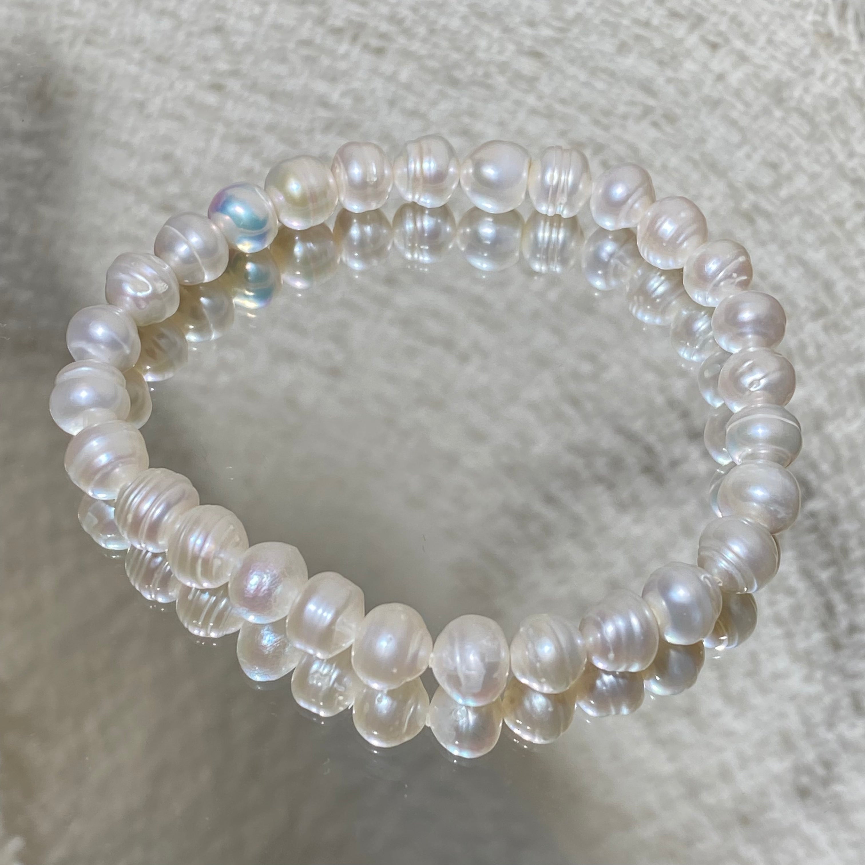 5mm+Natural Freshwater Pearl Beaded Bracelet - Dainty White Pearl Stretch Bracelet