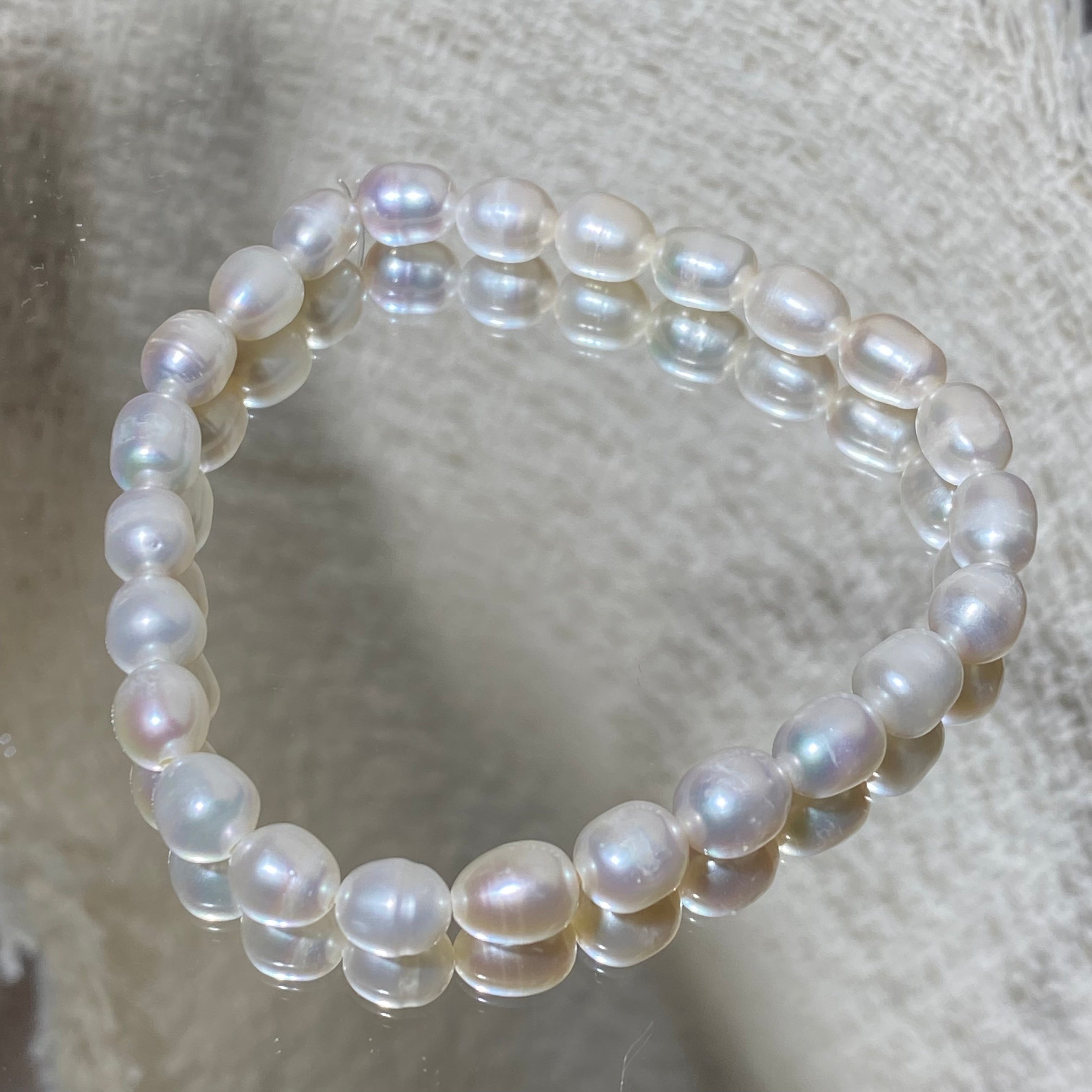 5mm+Natural Freshwater Pearl Beaded Bracelet - Dainty White Pearl Stretch Bracelet