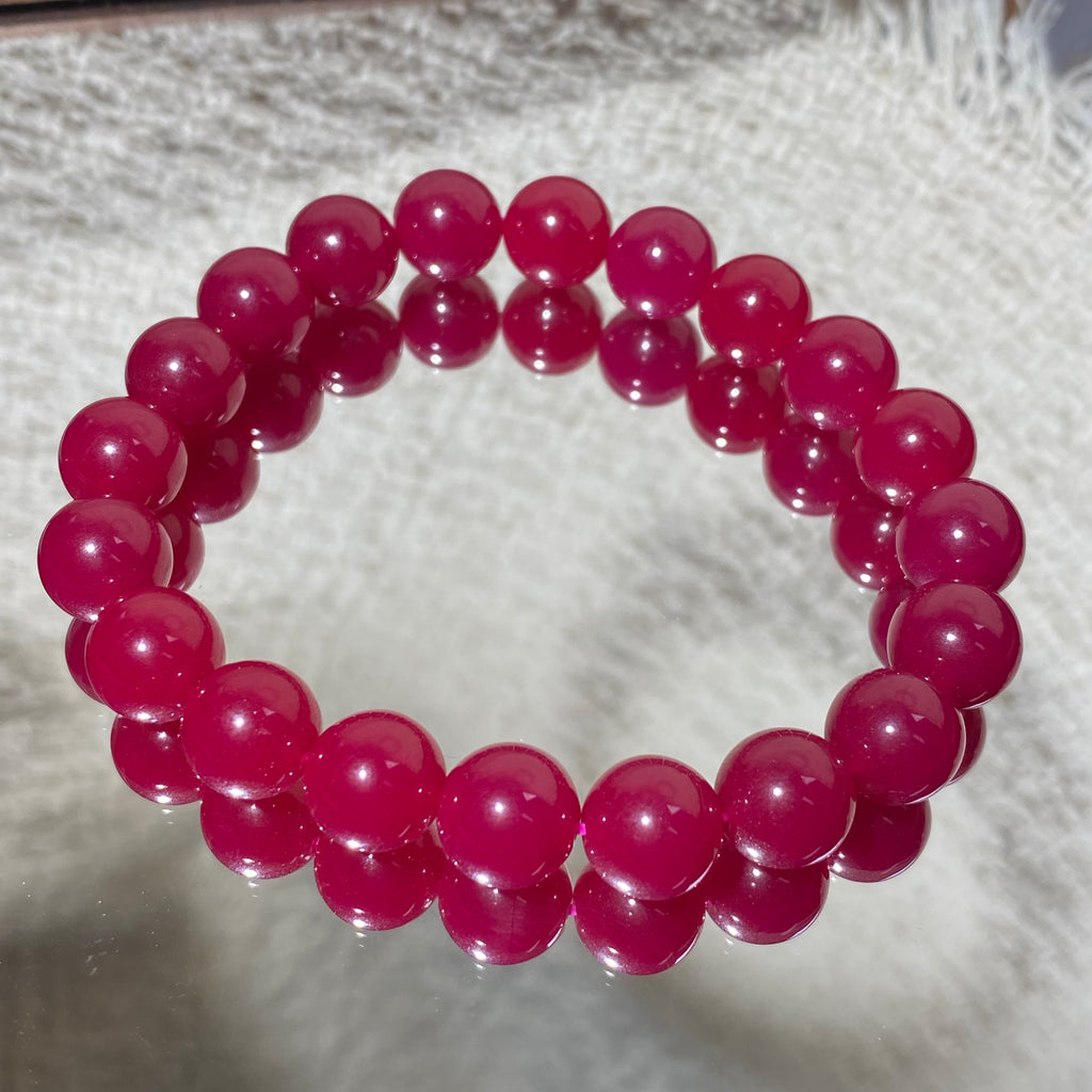 9mm+Lab Ruby Beaded Bracelet - Vibrant Red Gemstone Stretch Bracelet
