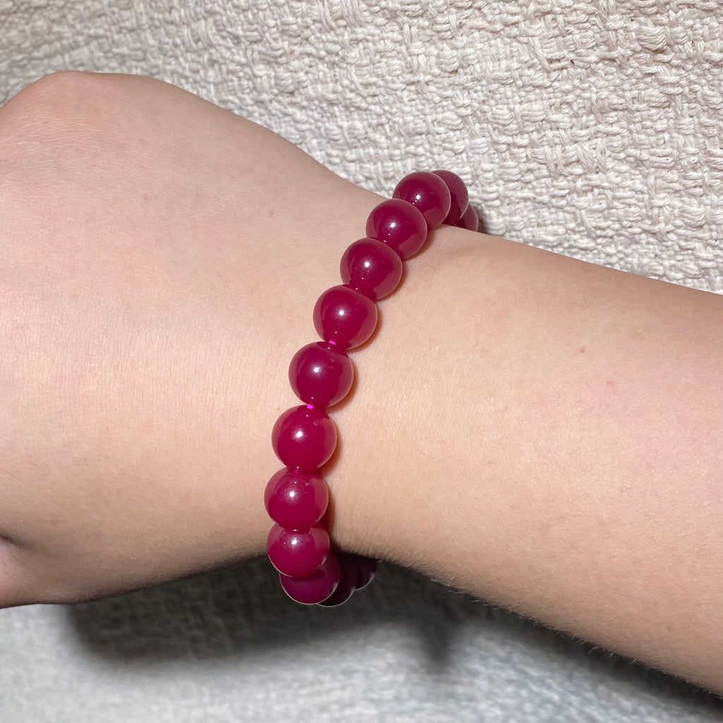9mm+Lab Ruby Beaded Bracelet - Vibrant Red Gemstone Stretch Bracelet
