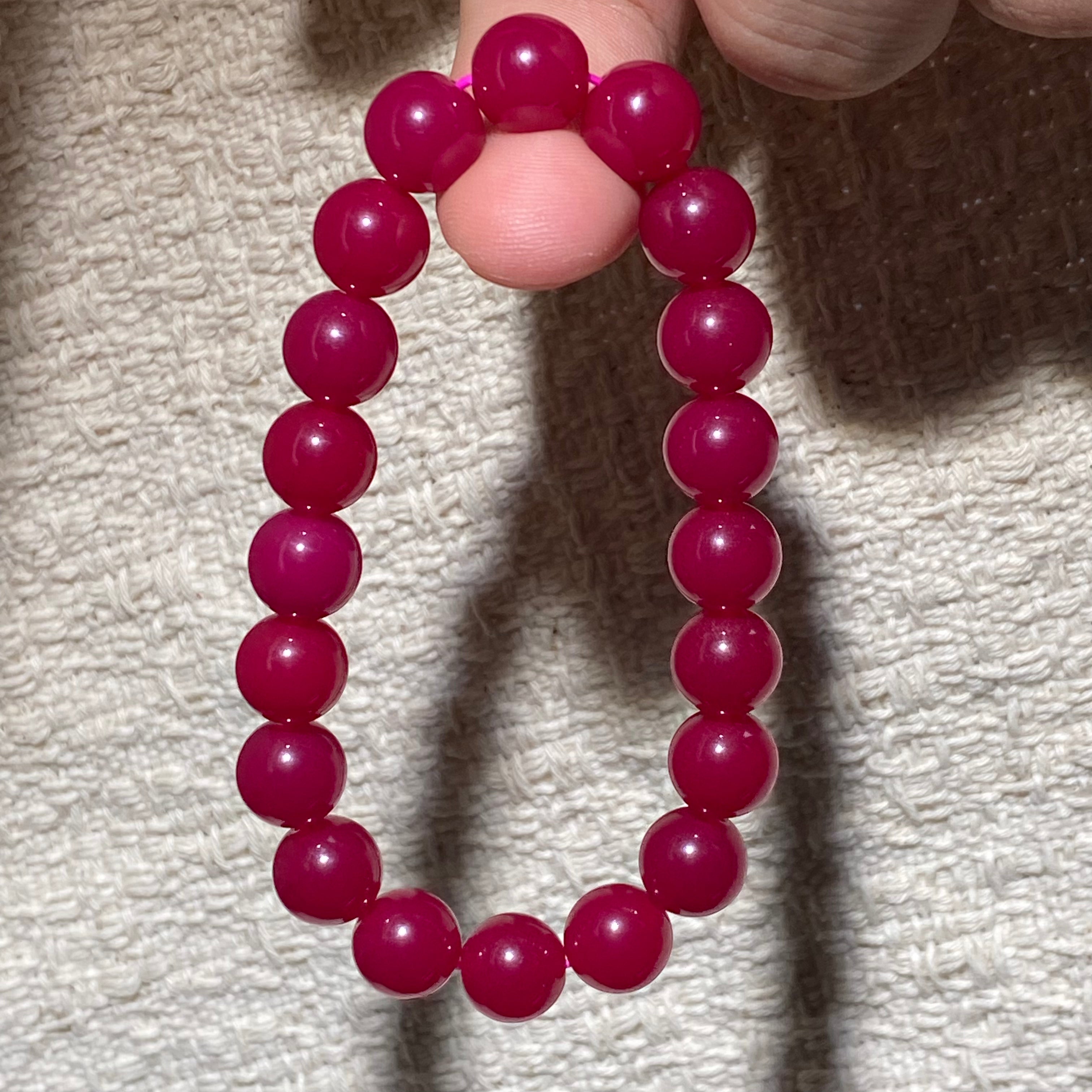 9mm+Lab Ruby Beaded Bracelet - Vibrant Red Gemstone Stretch Bracelet