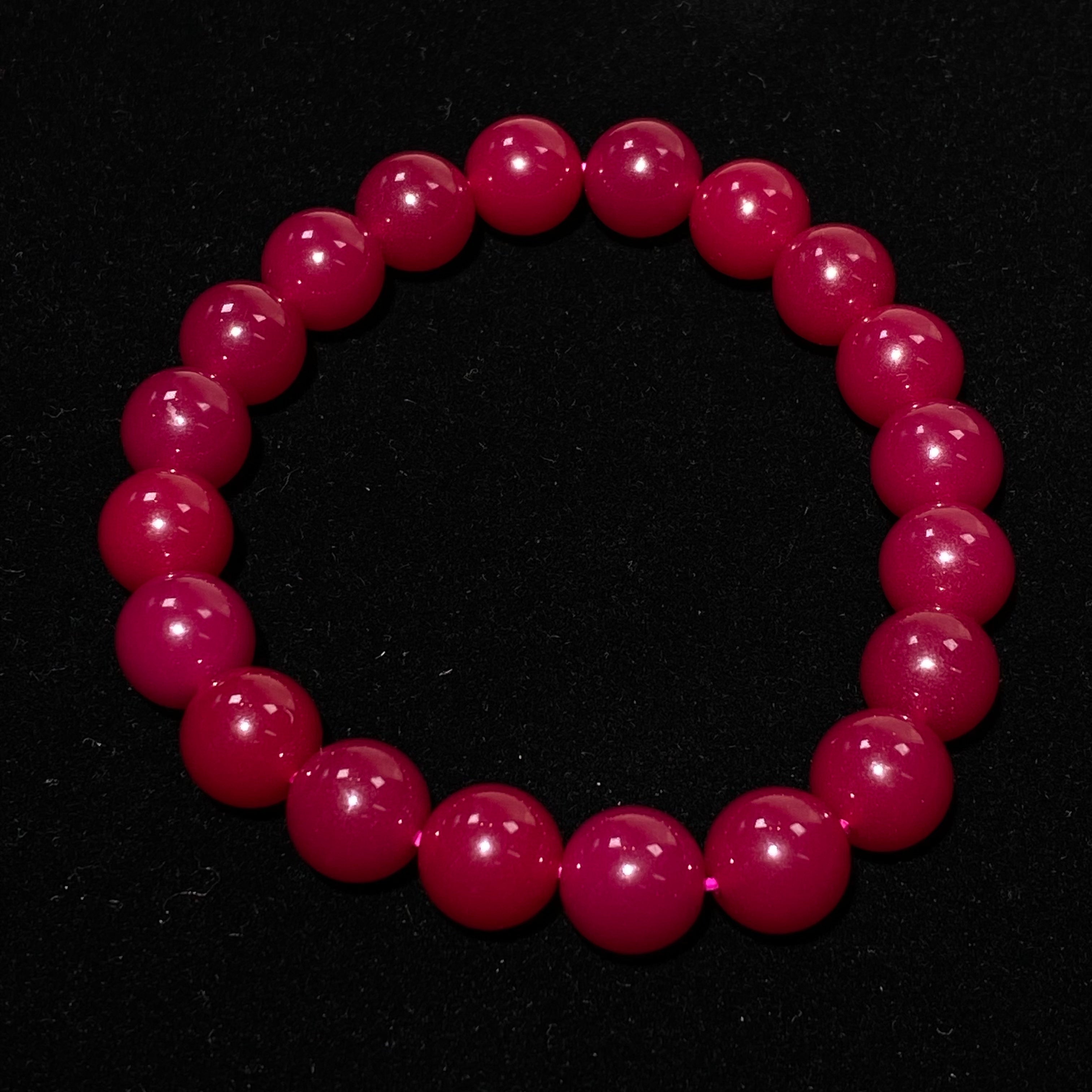 9mm+Lab Ruby Beaded Bracelet - Vibrant Red Gemstone Stretch Bracelet