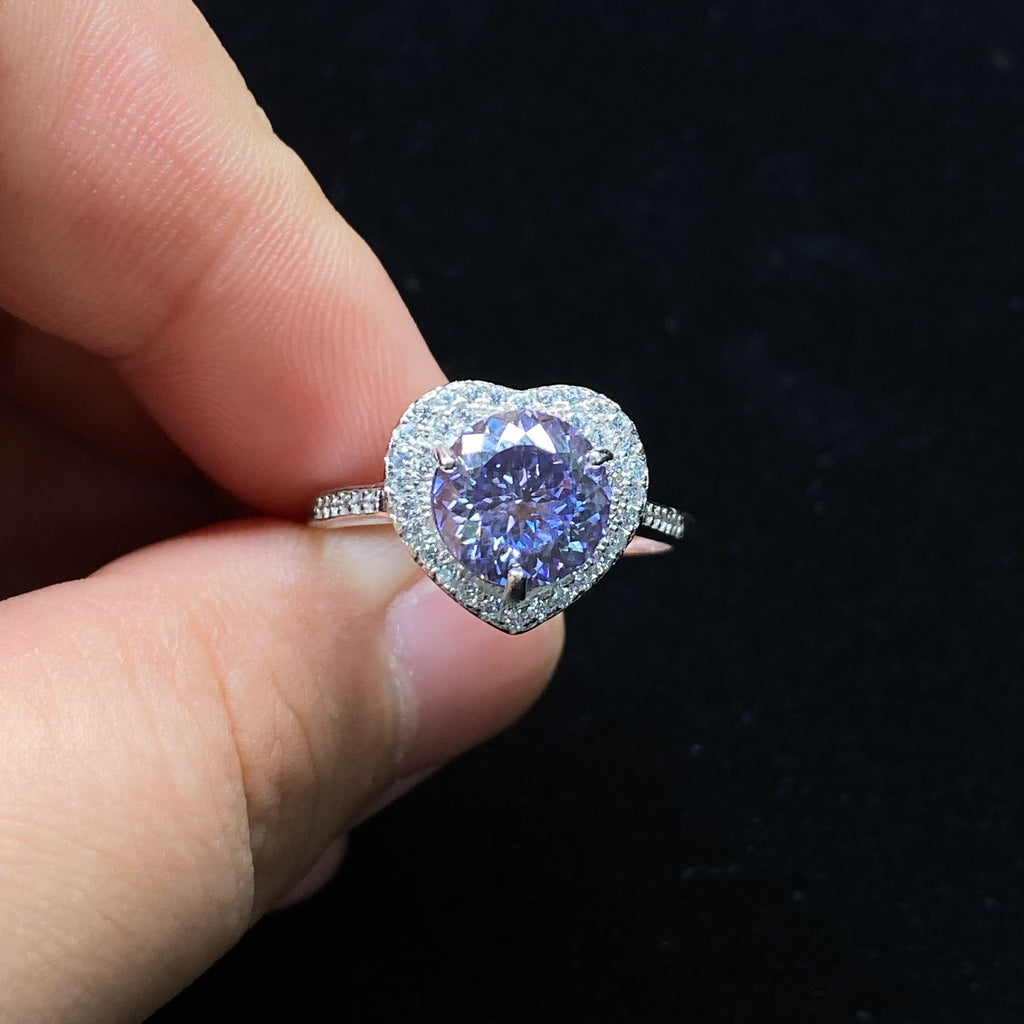 Purple moissanite Halo Heart S925 Ring - Sparkle with Love 💜