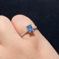 Blue Emerald-Cut Moissanite S925 Ring with Paved Band 💙