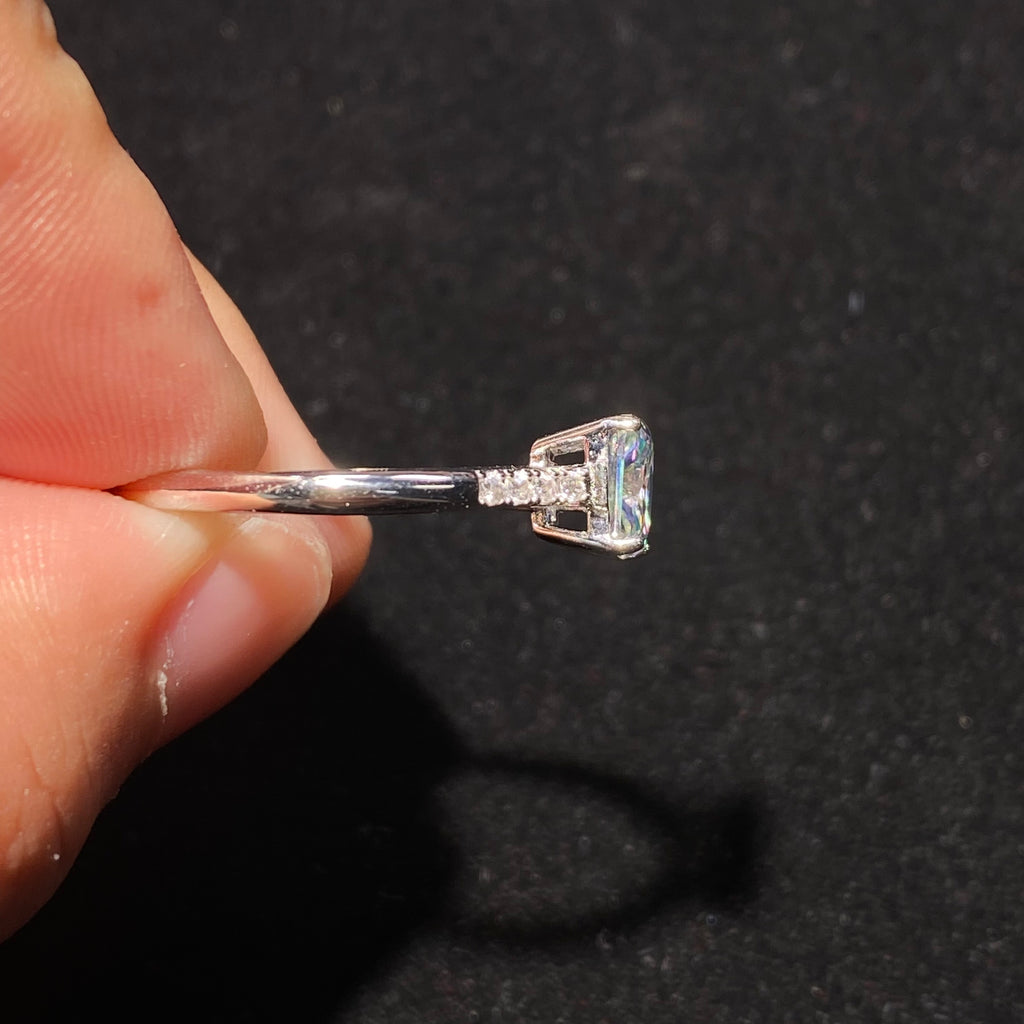 Blue Emerald-Cut Moissanite S925 Ring with Paved Band 💙
