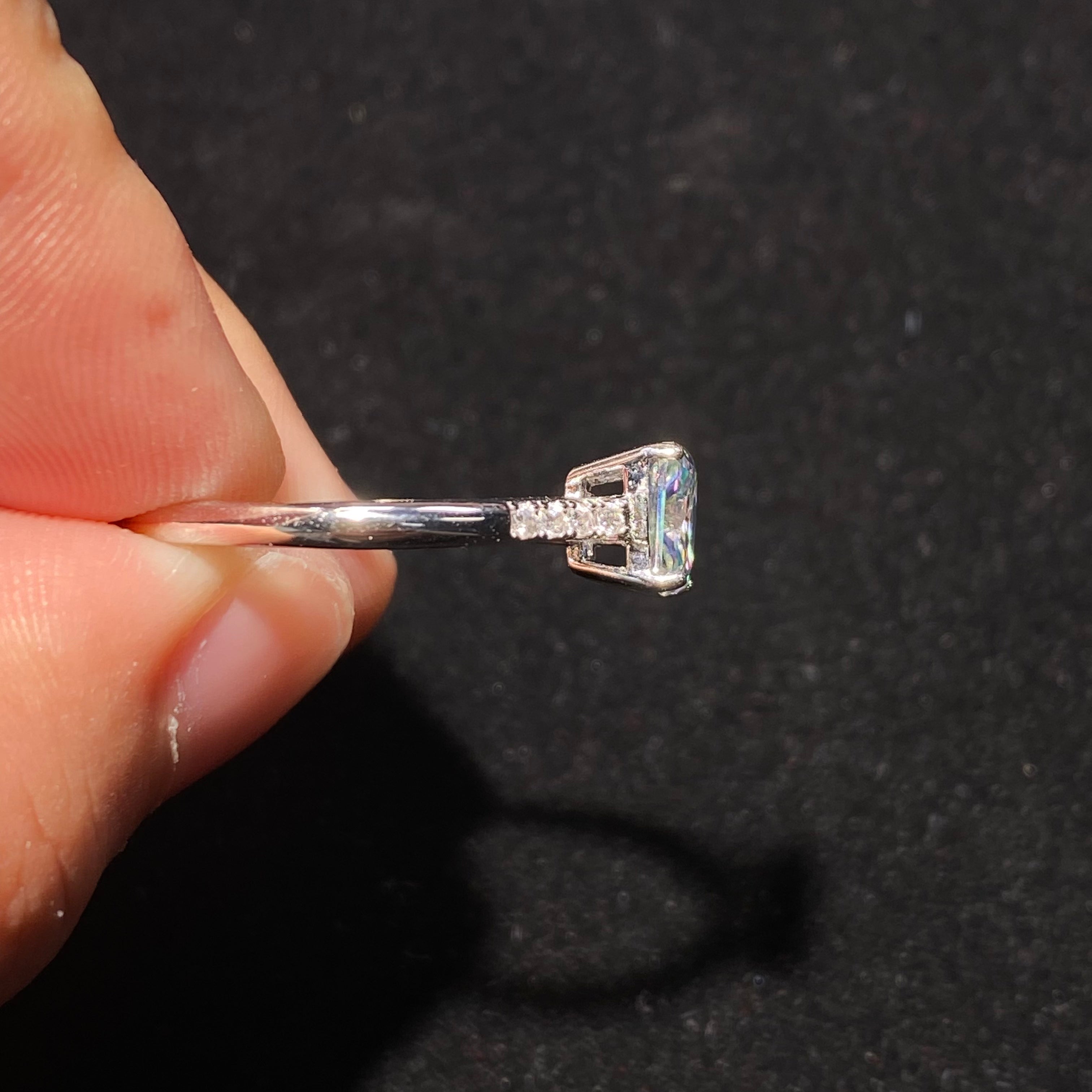 Blue Emerald-Cut Moissanite S925 Ring with Paved Band 💙