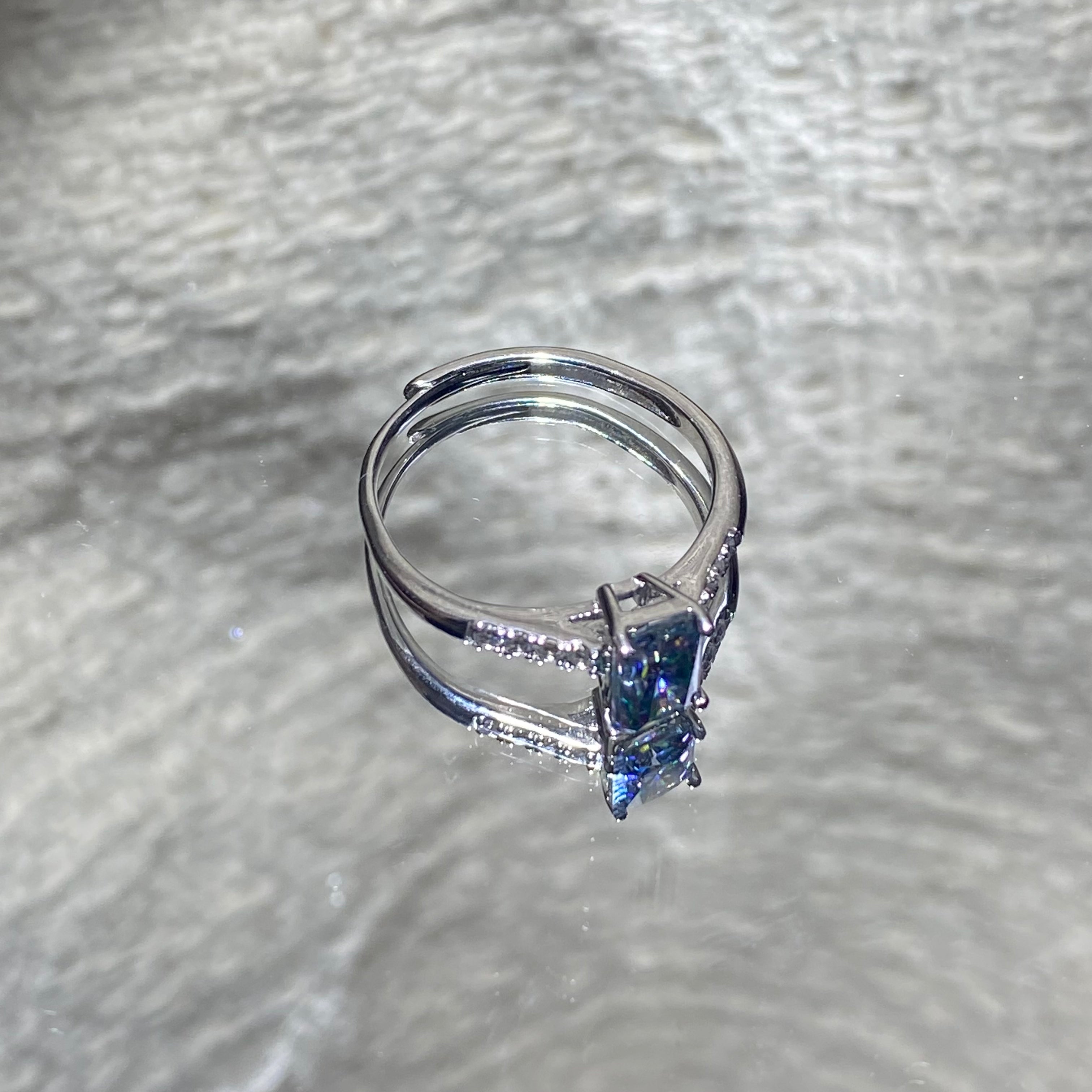 Blue Emerald-Cut Moissanite S925 Ring with Paved Band 💙